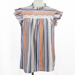 Emery Rose Women’s Striped Print Shirt Lace Butterfly Ruffle Sleeve Size Large